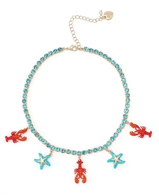 Betsey Johnson Mermaid Jewels Lobster Starfish Charm Tennis Necklace