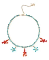 Betsey Johnson Mermaid Jewels Lobster Starfish Charm Tennis Necklace