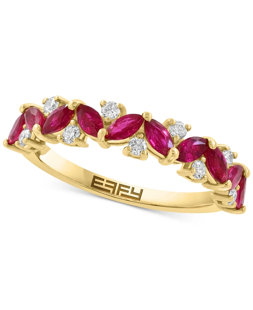 Effy Ruby (1 ct. t.w.) & Diamond (1/5 ct. t.w.) Marquise Cluster Ring in 14k Gold