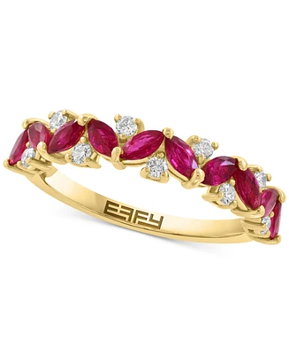 Effy Ruby (1 ct. t.w.) & Diamond (1/5 ct. t.w.) Marquise Cluster Ring in 14k Gold