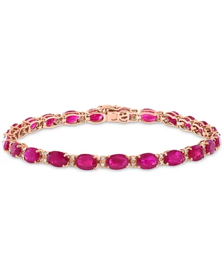 Effy Ruby (13-1/10 ct. t.w.) & Diamond (1/6 ct. t.w.) Oval Tennis Bracelet in 14k Rose Gold