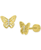 Pave Butterfly Stud Earrings in 14k Gold over Sterling Silver