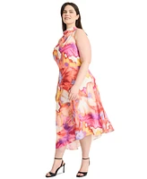 Maggy London Plus Printed Asymmetric-Hem Midi Dress