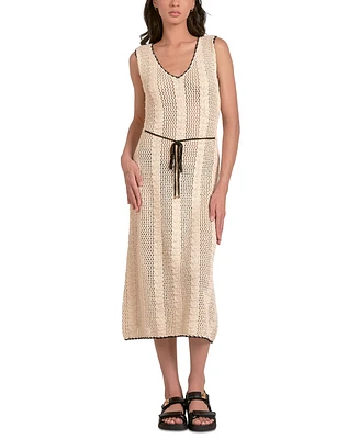 Elan Women's Crochet Sleeveless Tassel-Tie Midi Dress
