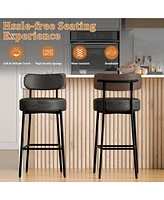 Dyhome 24 inches Bar Stools Set of 2, Counter Height with Leather Pad Wood Back, Upholstered Barstools for Kitchen Island, Cafe