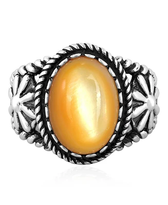 Sterling Silver Yellow Mother of Pearl Concha Flower Ring