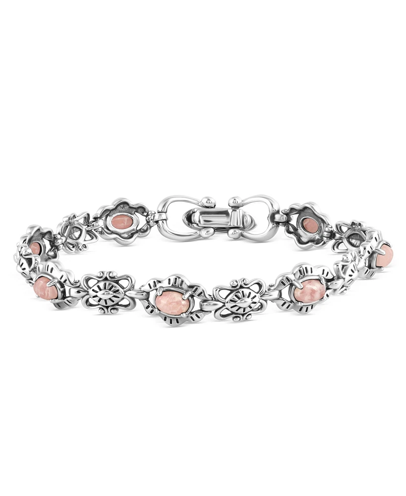 Sterling Silver Rhodochrosite Concha Link Bracelet