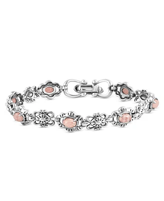 Sterling Silver Rhodochrosite Concha Link Bracelet