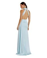 Mac Duggal Women's Open Back High Neck Side Ruched Gown