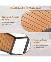 Backless 2-Person Patio Curved Bench with Slatted Seat & Metal Legs Oil Painted