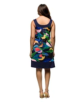 24seven Comfort Apparel Women's Floral Scoop Neck Sleeveless Knee Length Dress