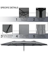 Gymax 15 ft Double-Sided Patio Twin Umbrella Extra-Large Market w/ Base