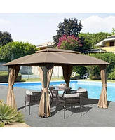 Gazebo 10x14FT, Outdoor with Double Roofs, Privacy Curtains, Mosquito Nettings, Heavy Duty Metal Frame Party Tent Canopy for Patio, Backyard, D