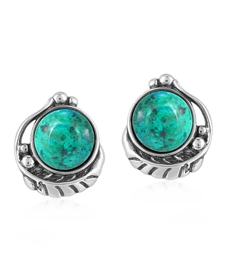 Sterling Silver Chrysocolla Leaf Design Button Earrings
