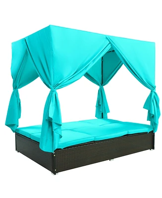Mondawe Outdoor Patio Wicker Sunbed Daybed with Cushions, Adjustable Seats