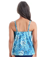 ShapeSolver by Mimi Flamingo Women's Shake A Palm Handkerchief Hem Tankini Swimsuit Top