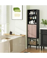 57" Bathroom Tall Cabinet with 1 Door and 4 Shelves Freestanding Floor