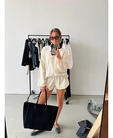 WeWoreWhat Women's Long Sleeve Stripe Boxy Shirt