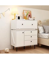 Robot-style Nightstand, Side table with three drawers and two doors, white wooden End table, Bedside table for bedrooms, living rooms, offices