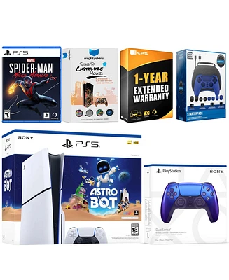 Sony PlayStation 5 Slim Disc Astro Bot, Spider-Man Miles Morales Bundle with Extra Chroma Indigo Controller, Pro Gamer Starter Kit, MightySkins Code a