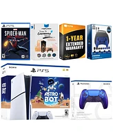 Sony PlayStation 5 Slim Disc Astro Bot, Spider-Man Miles Morales Bundle with Extra Chroma Indigo Controller, Pro Gamer Starter Kit, MightySkins Code a
