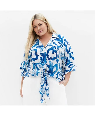 City Chic Plus Tie Print Shirt