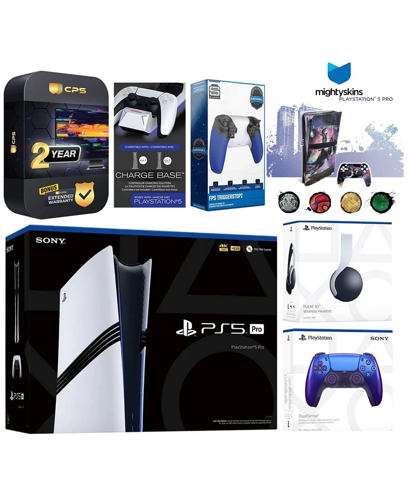 Sony Playstation 5 Pro Bundle with White Pulse Headset, Extra Galactic Purple Controller, Trigger Stop Kit
