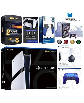 Sony Playstation 5 Pro Bundle with White Pulse Headset, Extra Galactic Purple Controller, Trigger Stop Kit