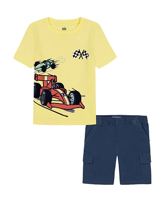 Kids Headquarters Toddler and Little Boys 2-Piece Short Sleeve Graphic T-Shirt Twill Cargo Shorts Set