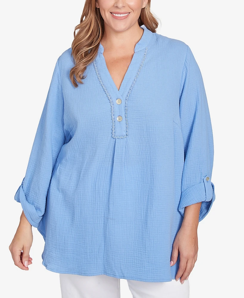 Ruby Rd. Plus Sleeve Henley Top