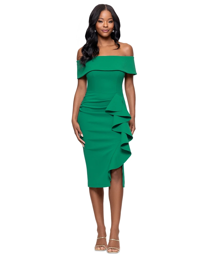 Betsy & Adam Petite Off-The-Shoulder Ruffle Sheath Dress
