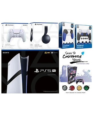 Sony Playstation 5 Pro Bundle with Black Pulse Headset, Extra Chroma Pearl Controller, Trigger Stop Kit, Fps Grip Kit and MightySkins Decal Voucher Pl