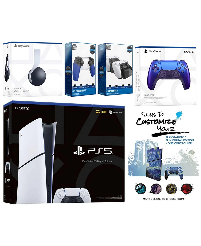 Sony Playstation 5 Slim Digital with Pulse Headset, Extra Volcanic Red Controller, Trigger Stop Kit