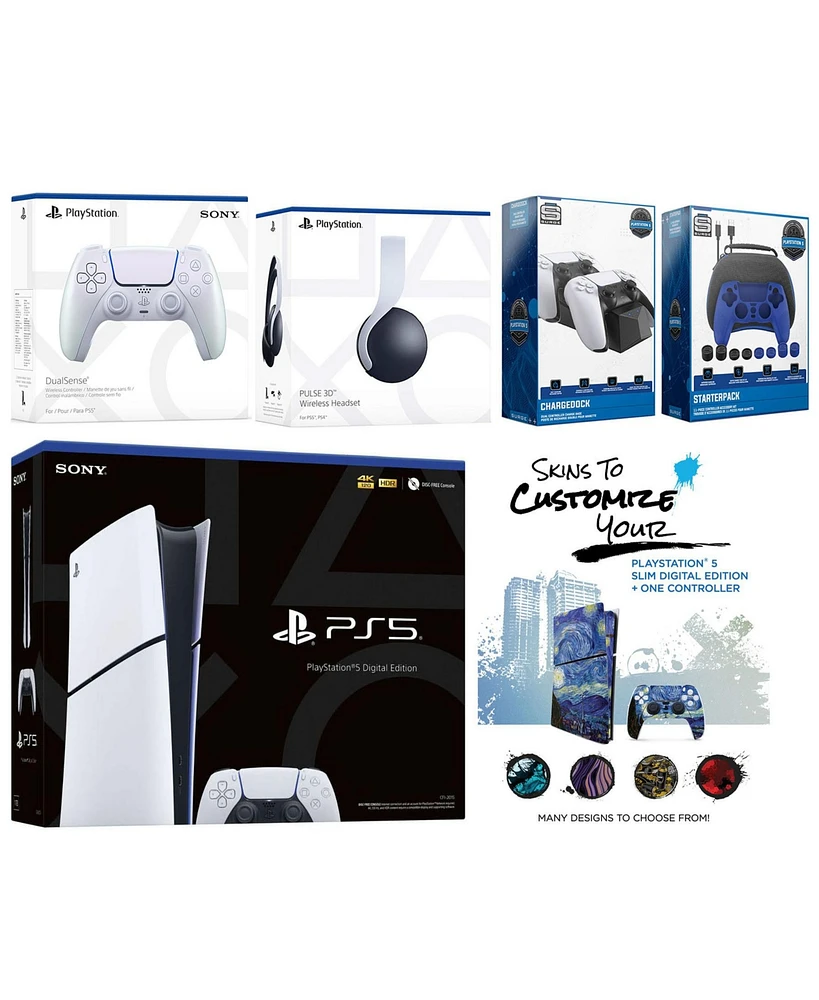 Sony Playstation 5 Slim Digital with White Pulse Headset, Extra Chroma Pearl Controller, Gamer Kit, Charge Dock and MightySkins Decal Voucher + 1 Year