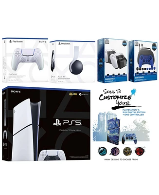 Sony Playstation 5 Slim Digital with White Pulse Headset, Extra Chroma Pearl Controller, Gamer Kit, Charge Dock and MightySkins Decal Voucher + 1 Year