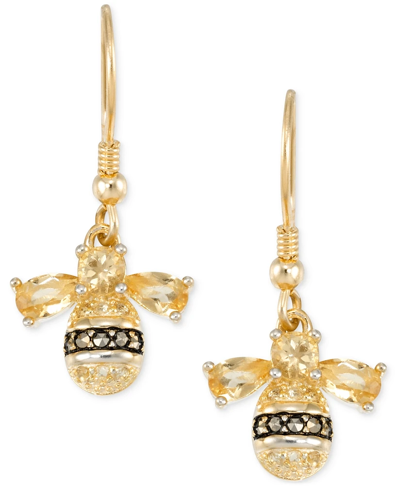 Citrine (2 ct. t.w.) & Marcasite Bee Drop Earrings in 18k Gold-Plated Sterling Silver