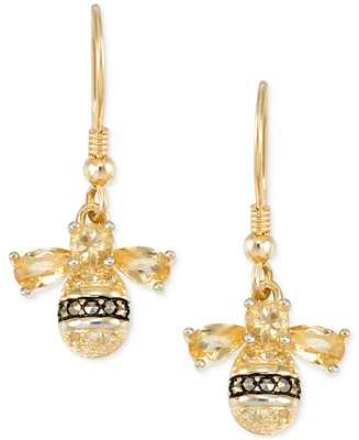 Citrine (2 ct. t.w.) & Marcasite Bee Drop Earrings in 18k Gold-Plated Sterling Silver