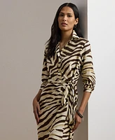 Lauren Ralph Women's Zebra-Print Tie-Front Crepe Shirtdress