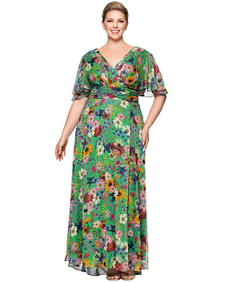 Betsy & Adam Plus Floral-Print Flutter-Sleeve A-Line Dress