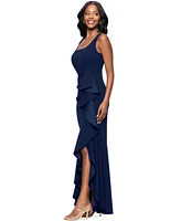 Betsy & Adam Women's Square-Neck Cascading-Ruffle Gown