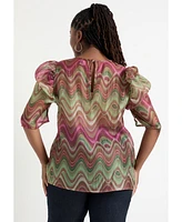 June + Vie Plus Mutton-Sleeve Organza Blouse