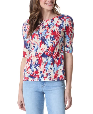 Gloria Vanderbilt Women's Alanis Printed Boat-Neck T-Shirt - Cherry Fizz