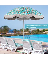 Beach Umbrella with Fringe Outdoor Tassel Push Button Tilt