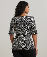 Lauren Ralph Plus Floral Stretch Cotton Crewneck Tee