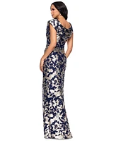 Betsy & Adam Women's Floral-Foil Powermesh Sheath Dress