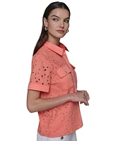 Karl Lagerfeld Paris Women's Eyelet Cotton Shirt