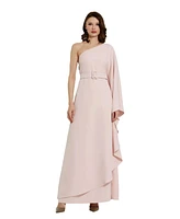 Mac Duggal Women's Crepe One Sleeve Belted Kaftan Dress