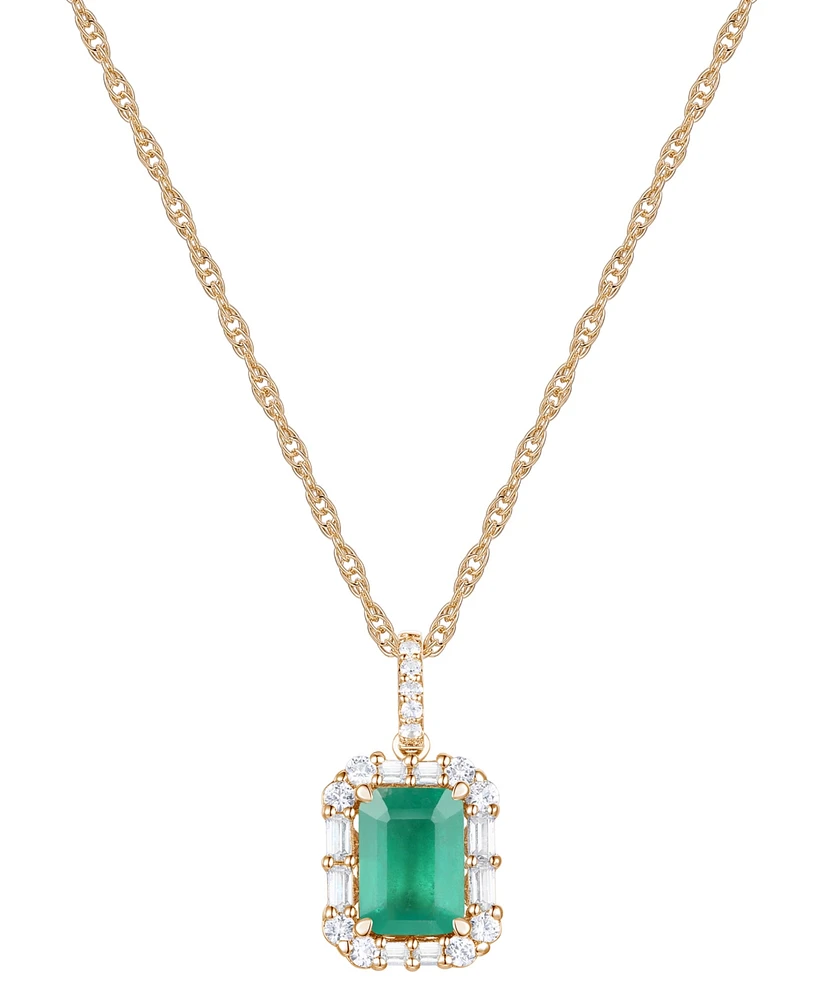 Emerald (1 ct. t.w.) & Diamond (1/4 Halo 17" Pendant Necklace 14k Gold (Also Ruby and Sapphire)
