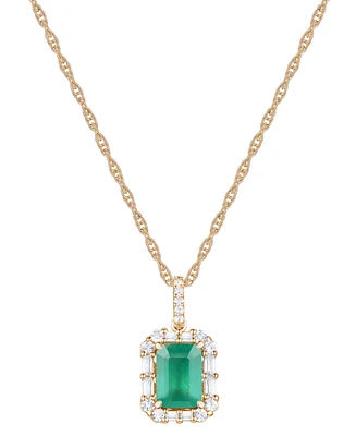 Emerald (1 ct. t.w.) & Diamond (1/4 Halo 17" Pendant Necklace 14k Gold (Also Ruby and Sapphire)