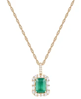 Emerald (1 ct. t.w.) & Diamond (1/4 Halo 17" Pendant Necklace 14k Gold (Also Ruby and Sapphire)